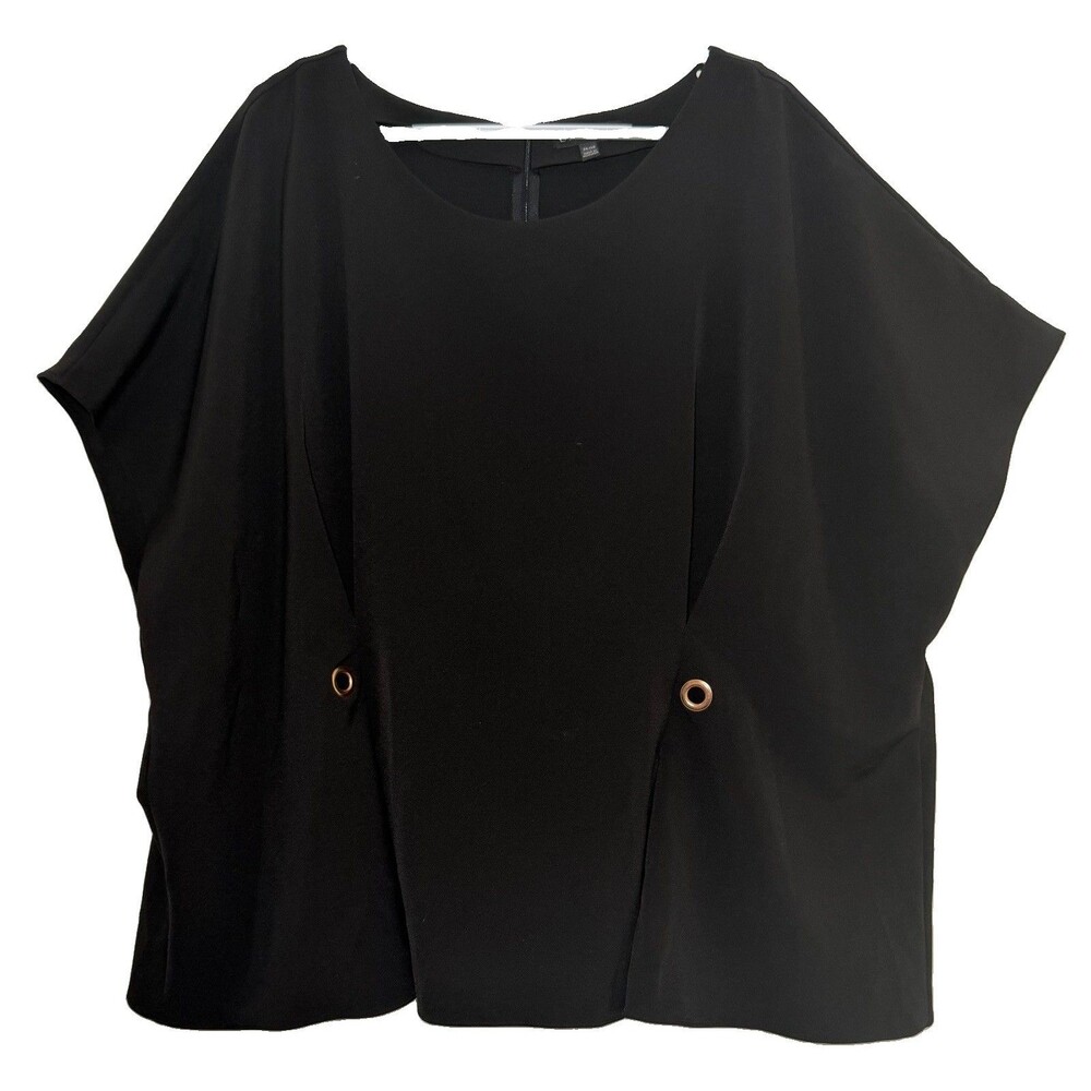 Lane Bryant 26/28 Black Cape Blouse Poncho Top Gold Grommet Stretch Plus Size